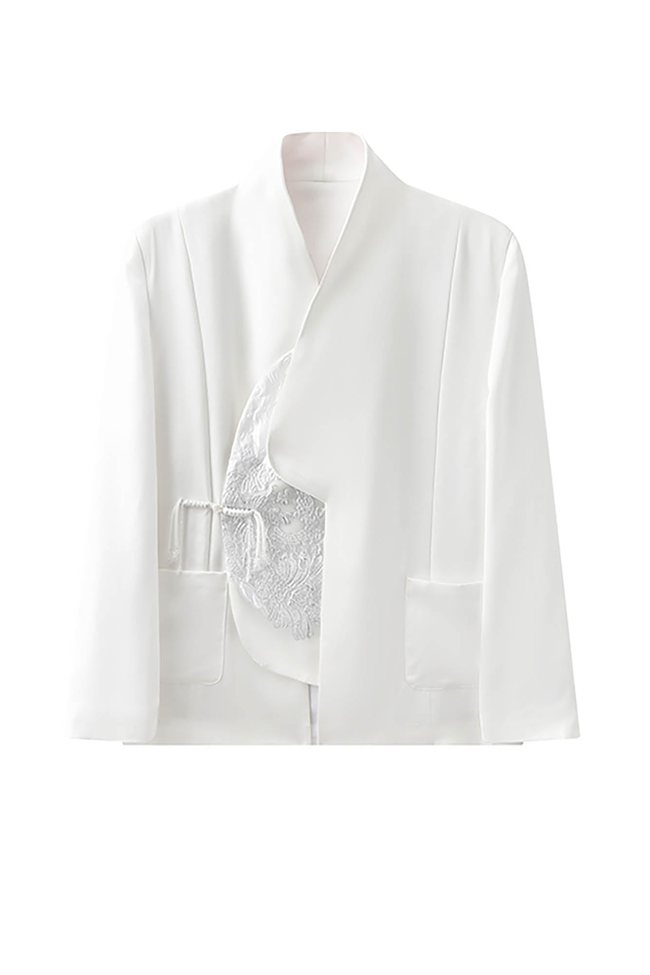 JIECHI Asymmetrical Curved Placket Jacquard Blazer