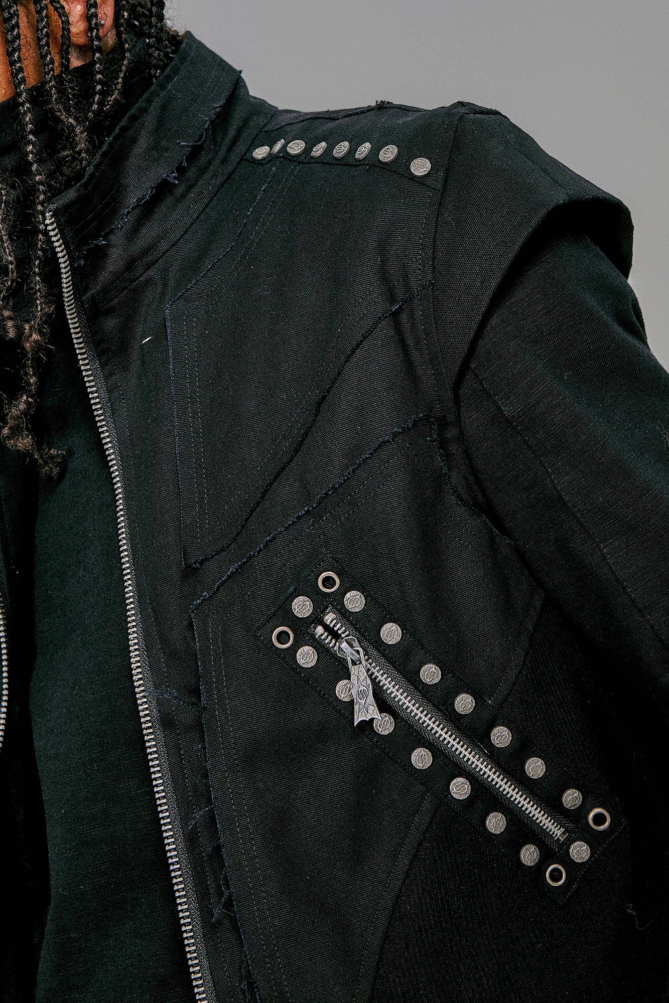 FLYERRER Studded Spliced Stand-Collar Zip-Up Vest