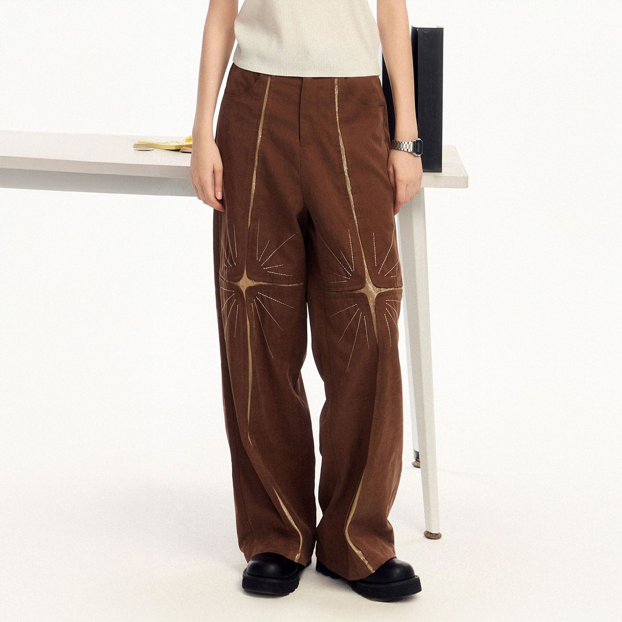 OIPWORD Middle Radiant Star Panel Wide-Leg Pants