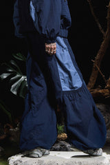 RELABEL Big-Pocket Pleated Oversized Curved Pants Blue