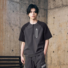 ENSHADOWER Contrast Raglan Half-Zip Quick-Dry T-Shirt