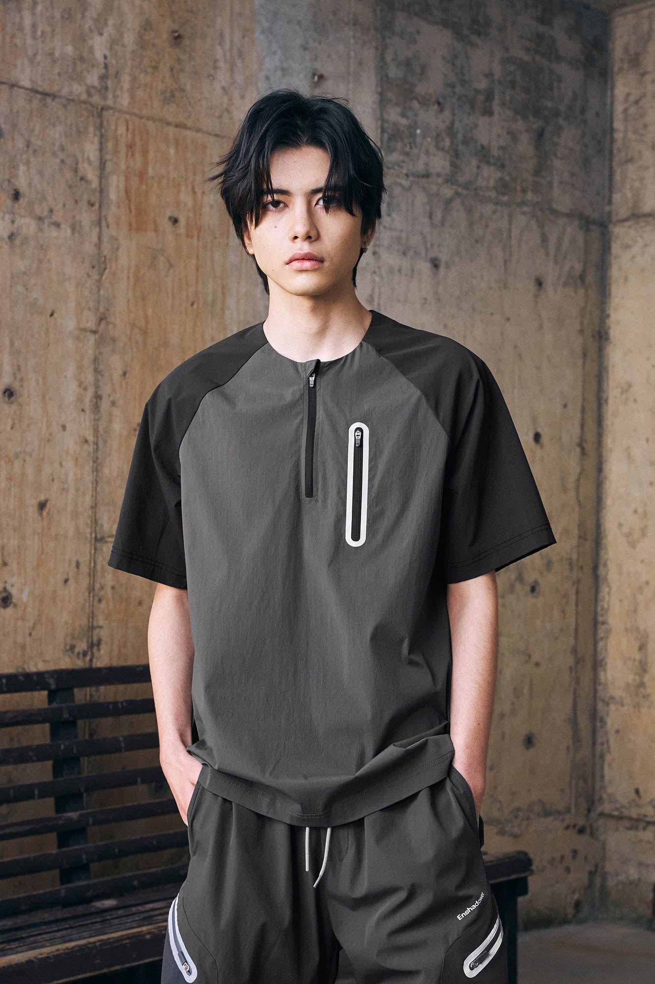 ENSHADOWER Contrast Raglan Half-Zip Quick-Dry T-Shirt