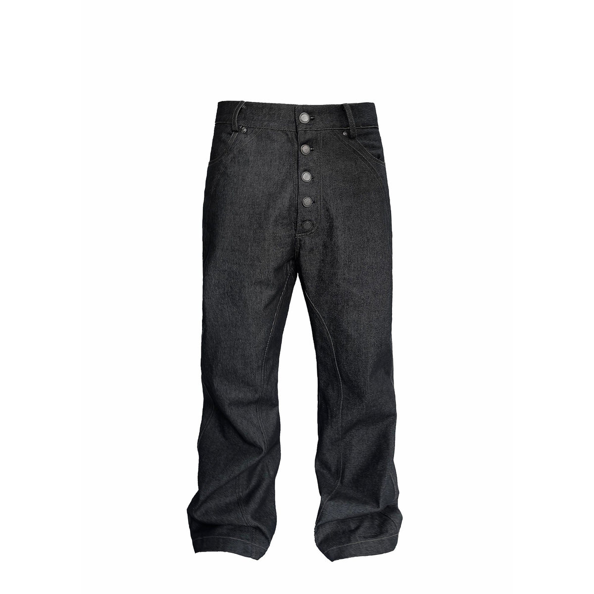 SSIN7 Spliced Button-Up Straight-Leg Raw Jeans