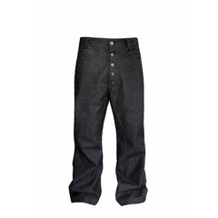 SSIN7 Spliced Button-Up Straight-Leg Raw Jeans