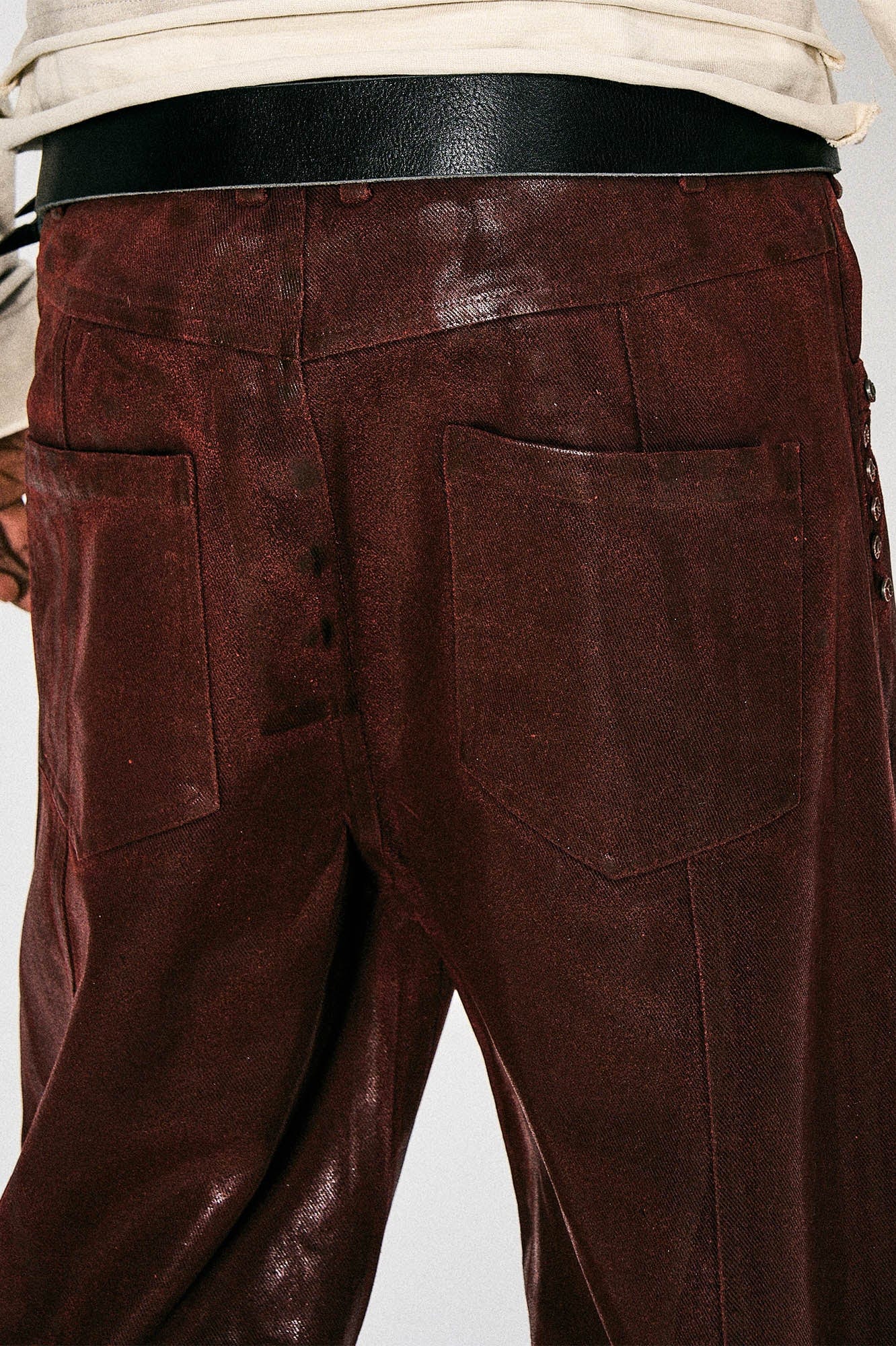 FLYERRER Waxed Spliced Studded Flared Pants