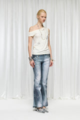 DND4DES×Faychui Swirl Pearl Faded Flared Jeans