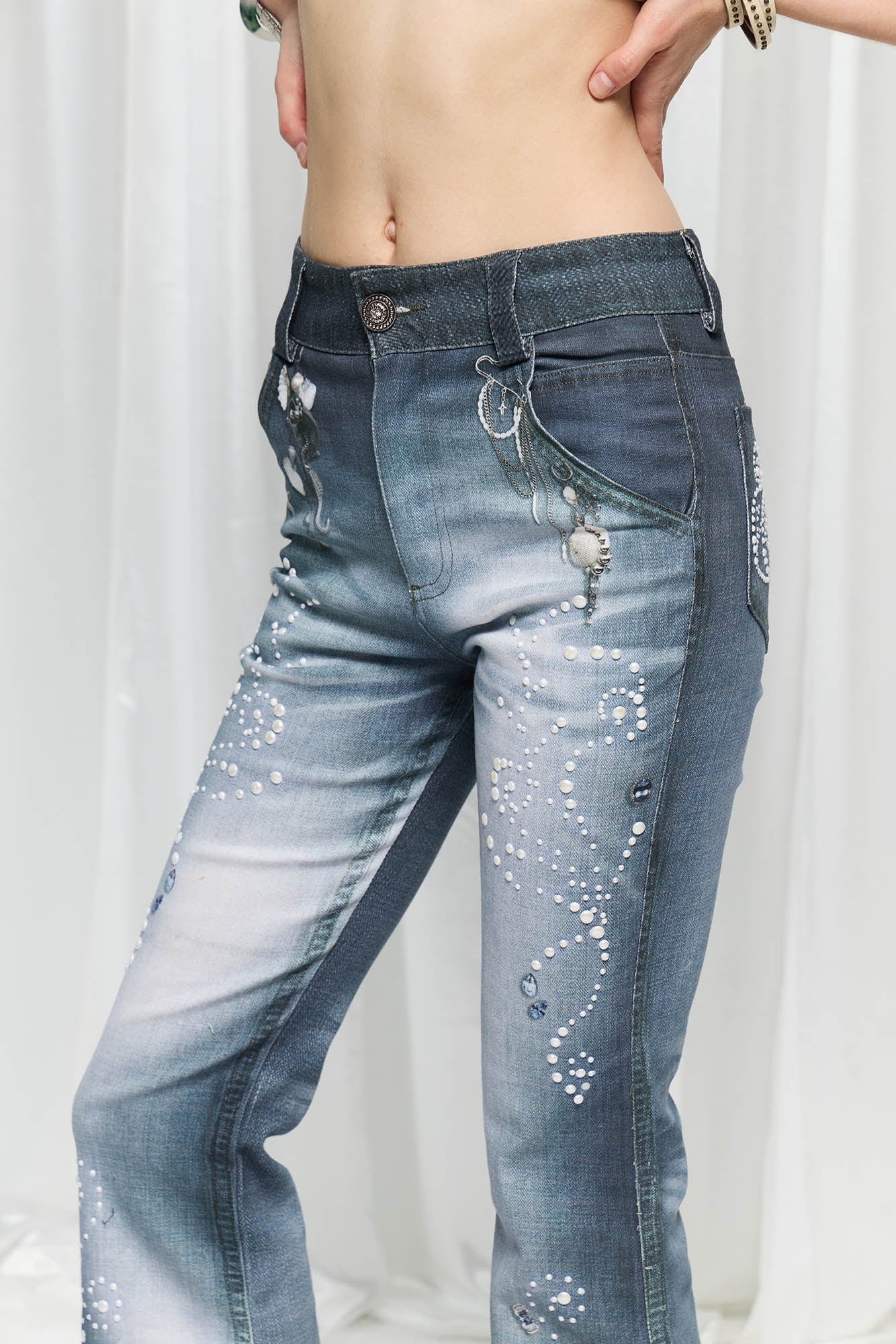 DND4DES×Faychui Swirl Pearl Faded Flared Jeans