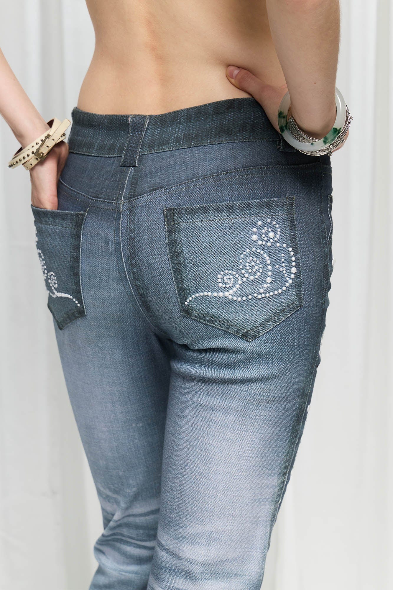 DND4DES×Faychui Swirl Pearl Faded Flared Jeans
