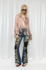 DND4DES×Faychui Grunge Heavy-Distressed Layered Flared Jeans