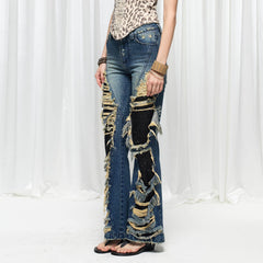 DND4DES×Faychui Grunge Heavy-Distressed Layered Flared Jeans