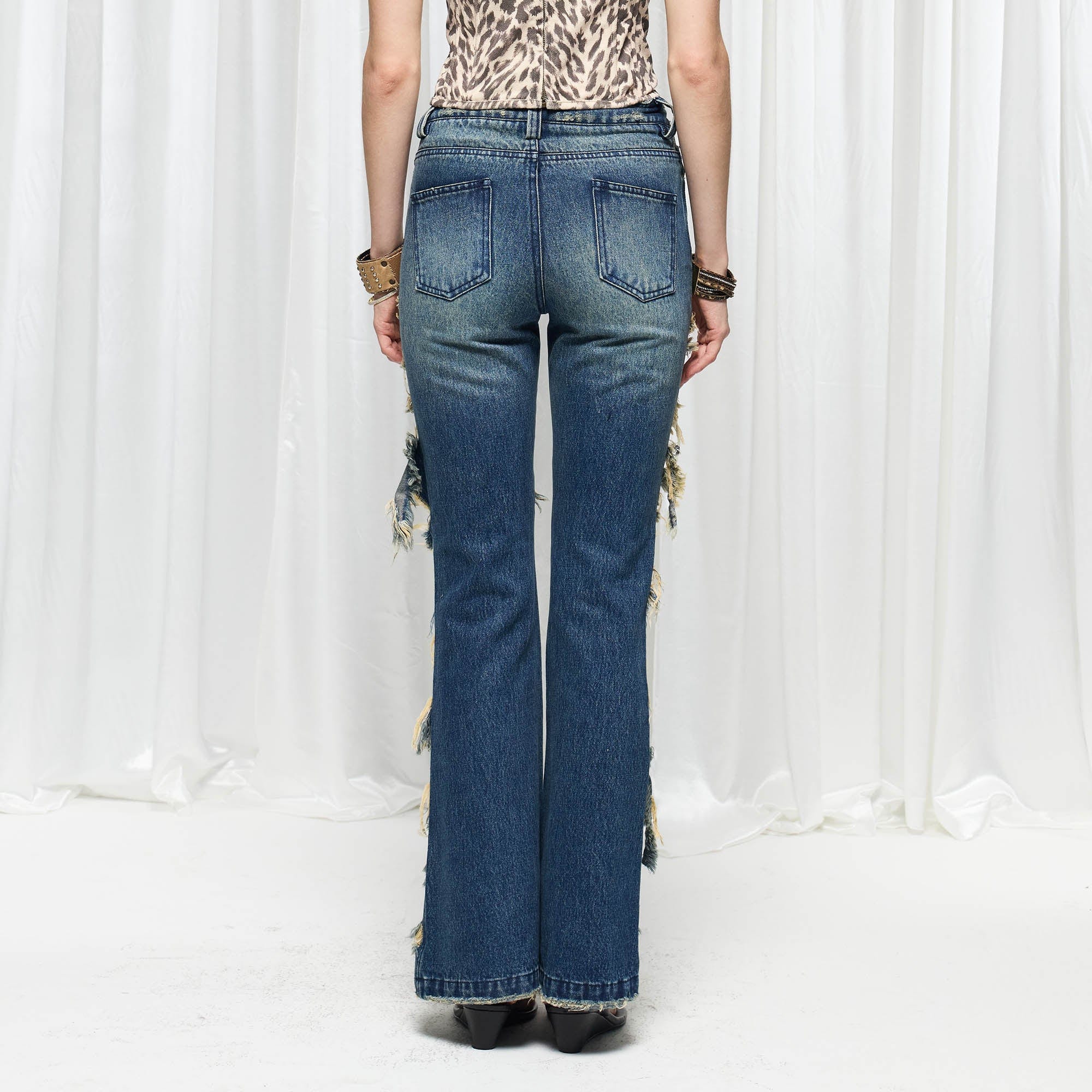 DND4DES×Faychui Grunge Heavy-Distressed Layered Flared Jeans