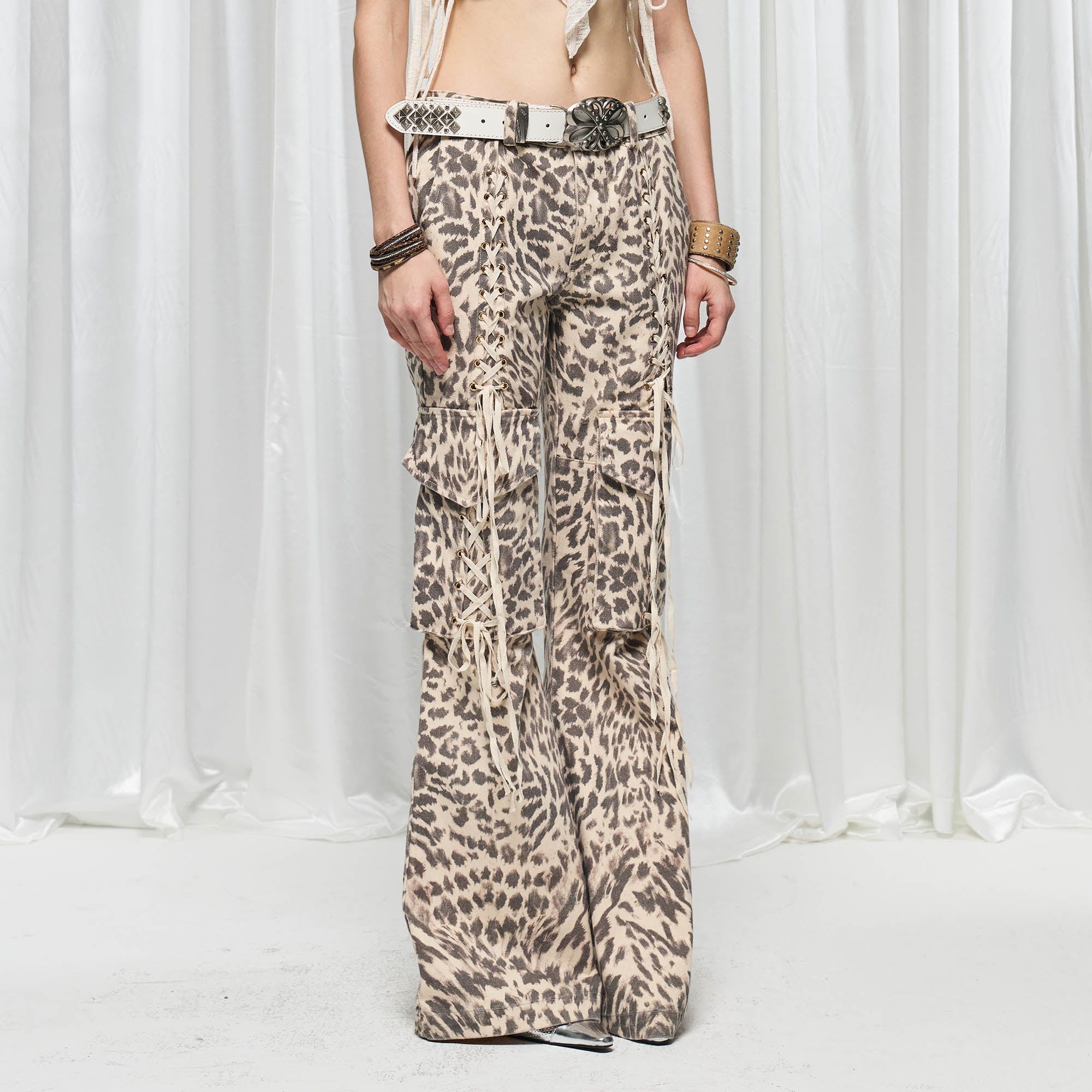 DND4DES×Faychui Leopard Lace-Up Multi-pocket Straight-Leg Pants