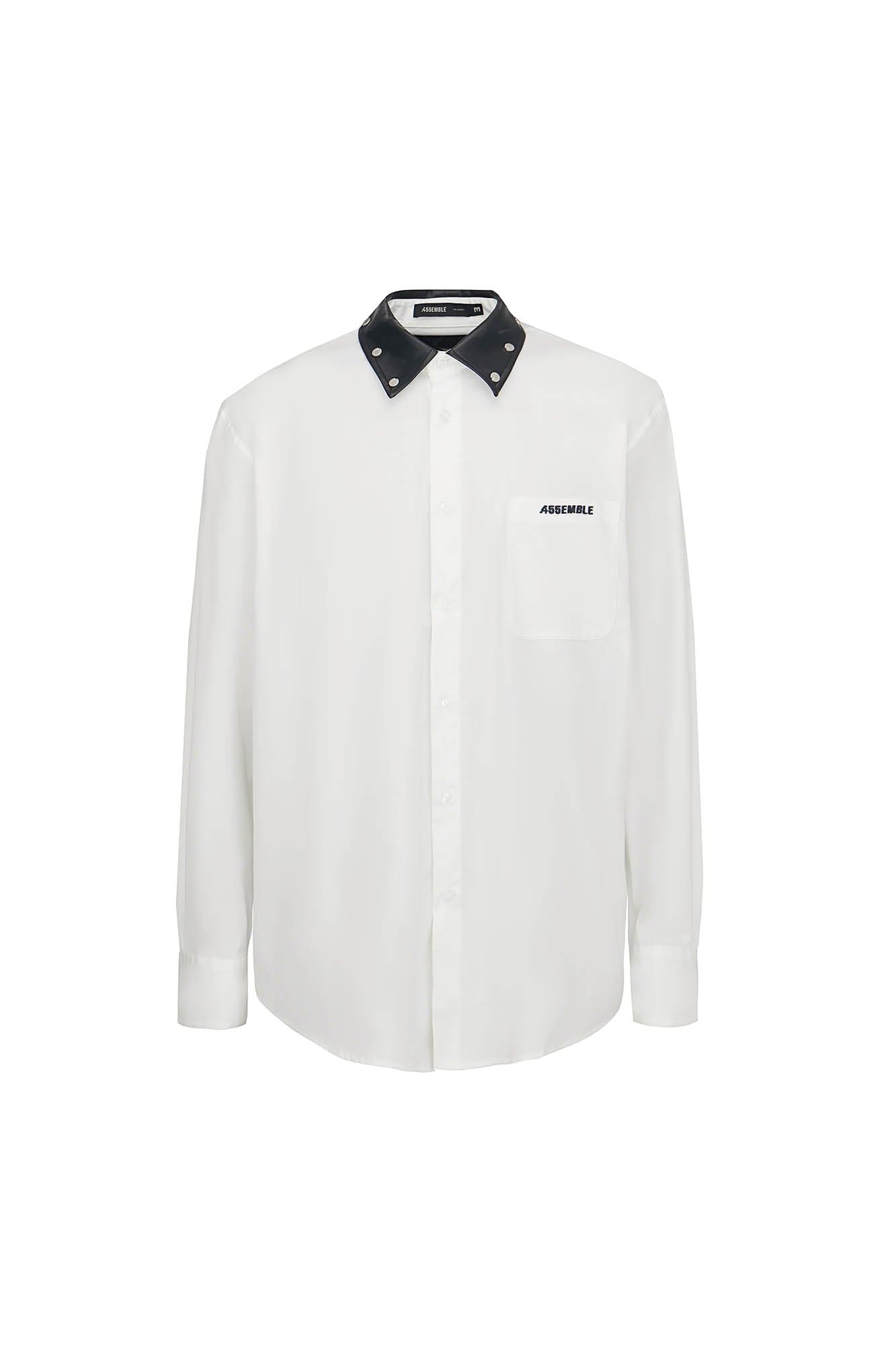 455EMBLE Faux Leather Collar Snap-Fastener Shirt