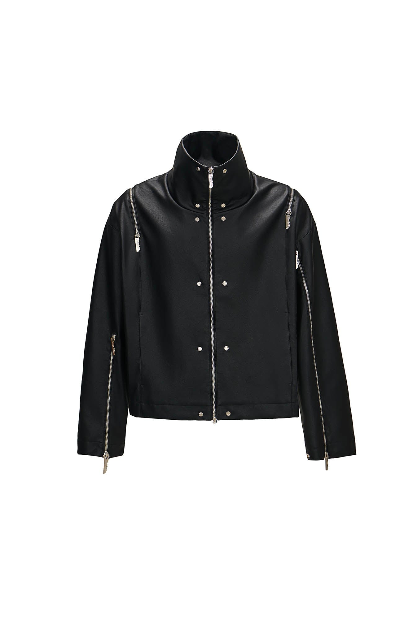 455EMBLE Multi-Zip Studded High-Collar PU Jacket