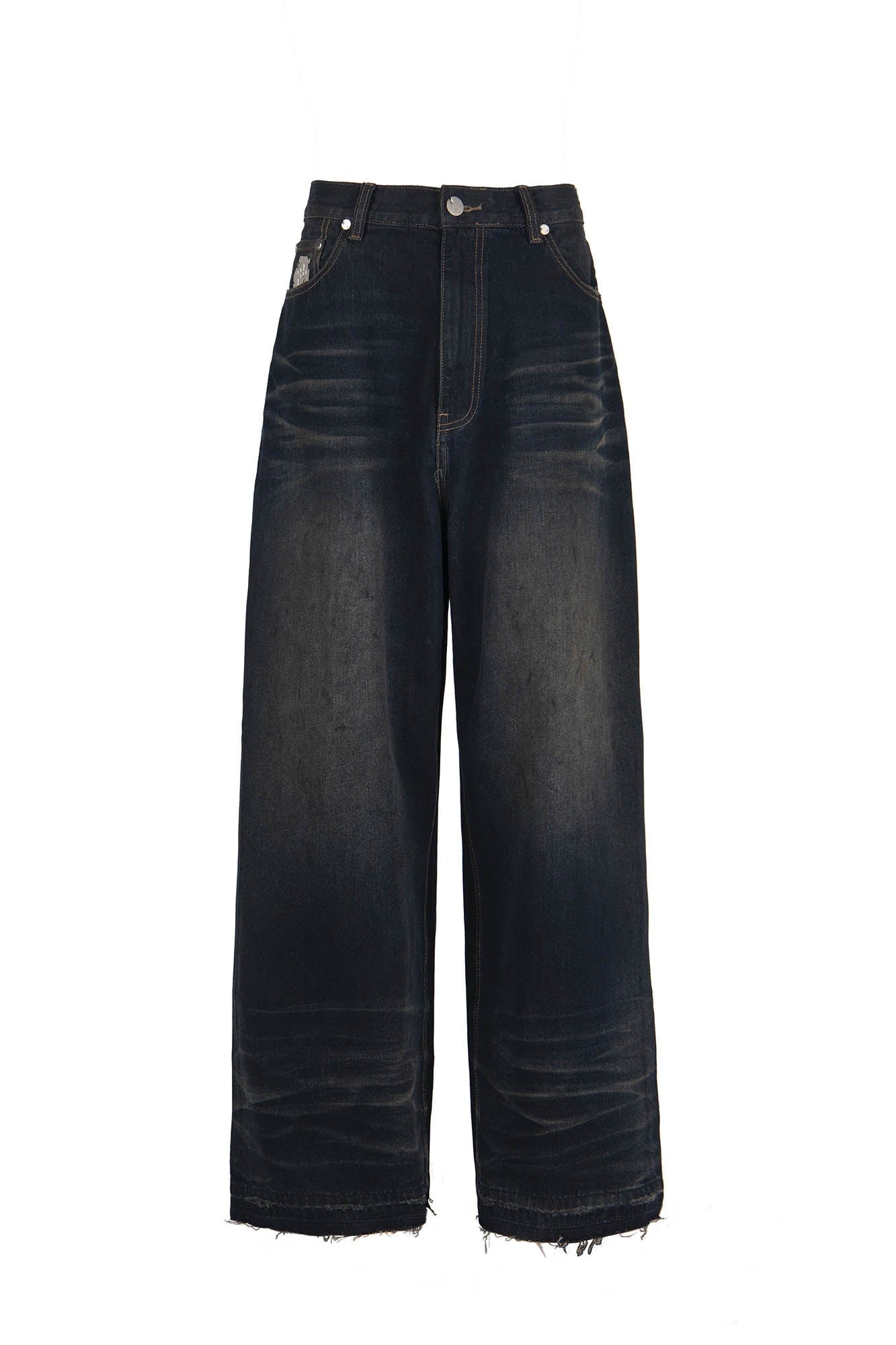 455EMBLE Washed PU-Pocket Baggy Jeans