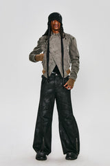 FLYERRER Asymmetrical Distressed Cropped Denim Jacket