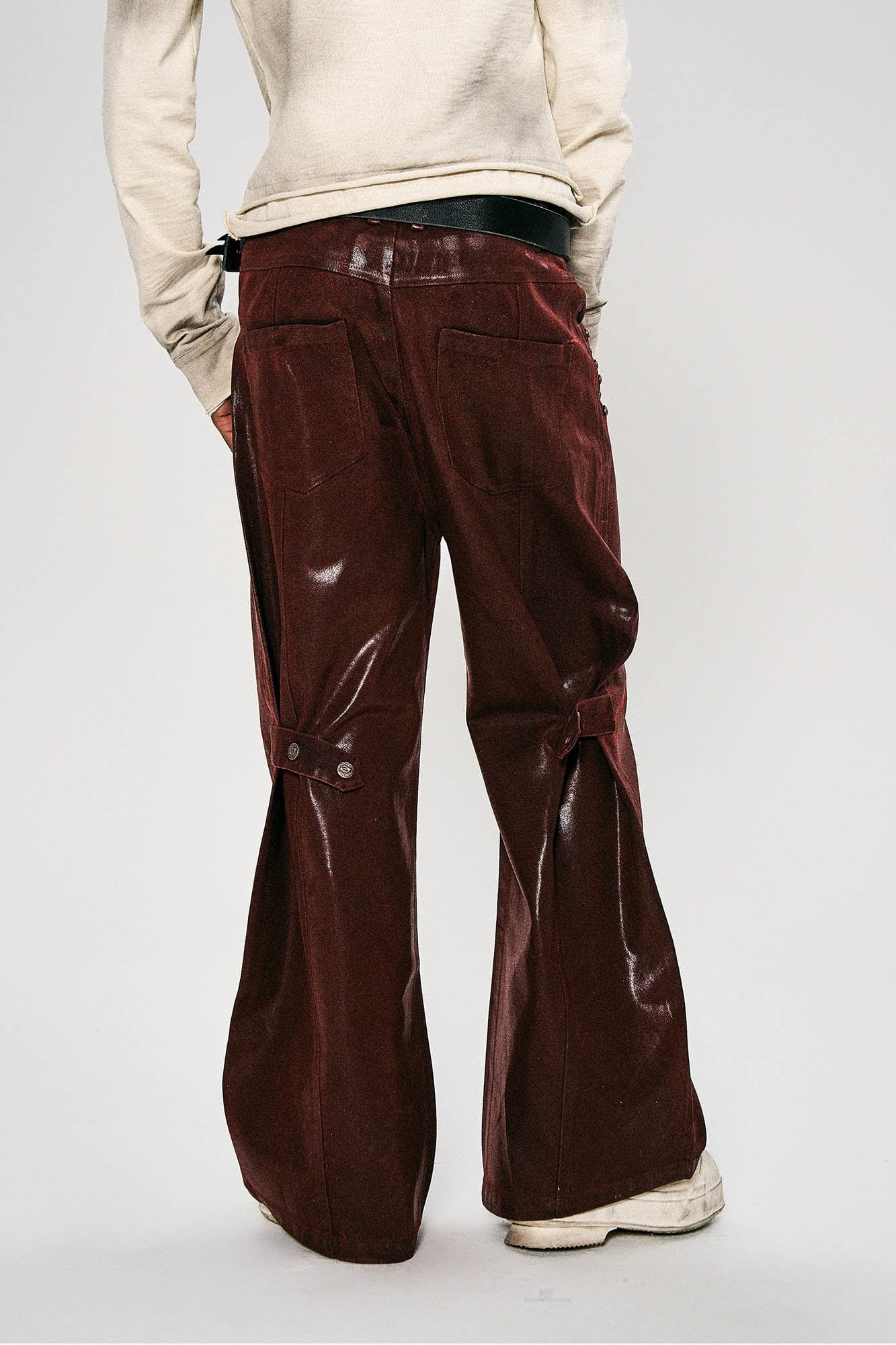 FLYERRER Waxed Spliced Studded Flared Pants