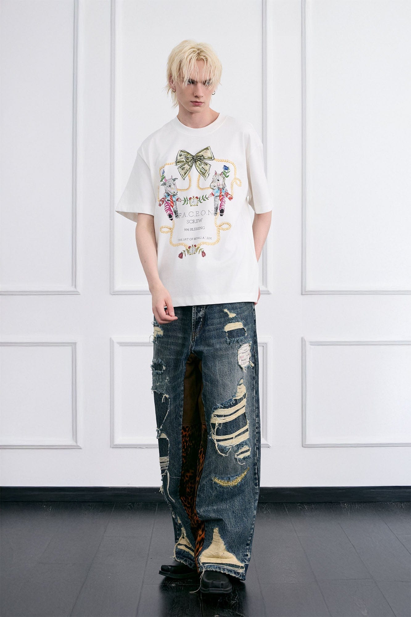 FACEONLAB Whimsical Cow and Horse T-Shirt