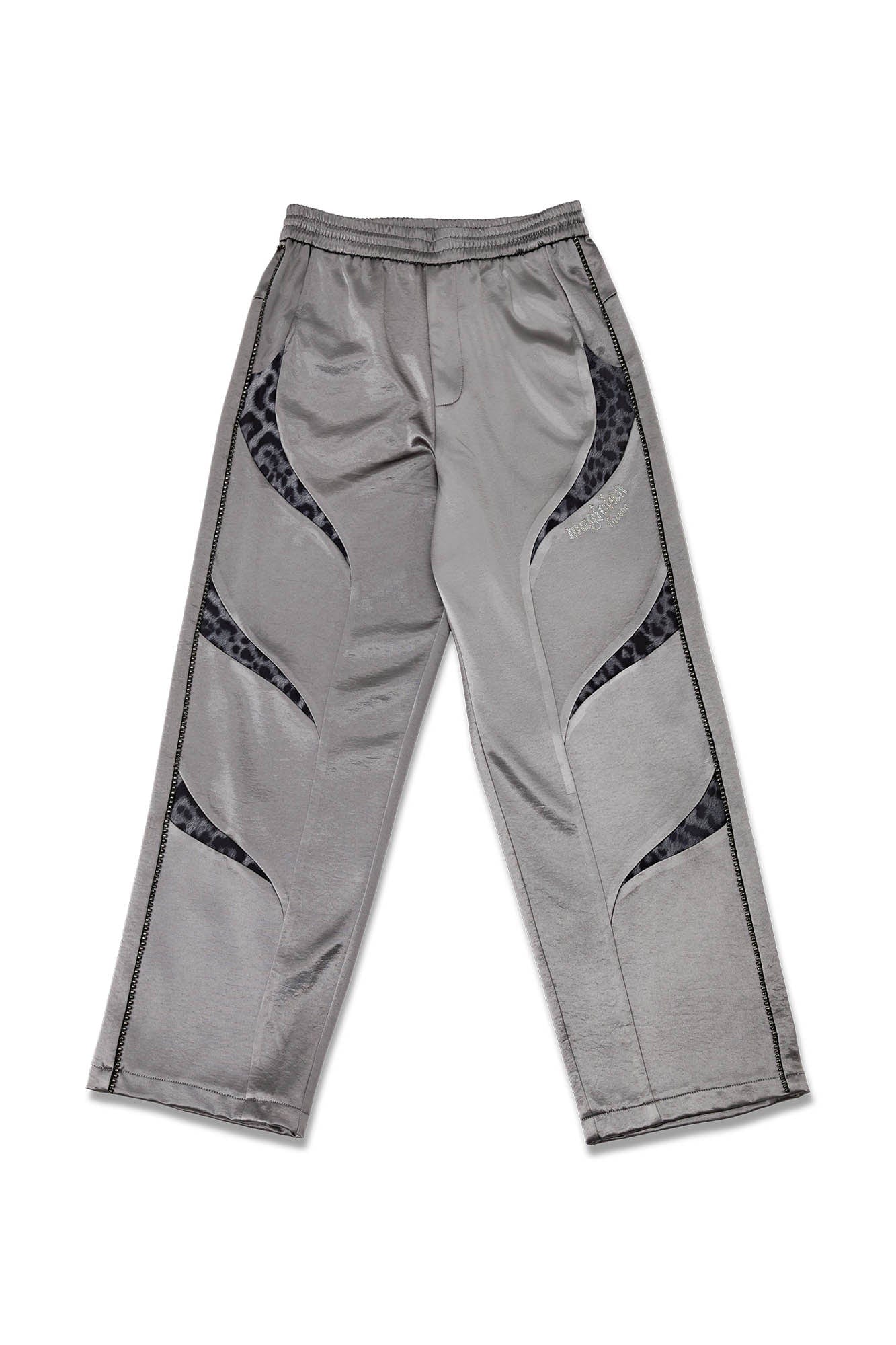 FACEONLAB Diamond Leopard-Spliced Satin Pants