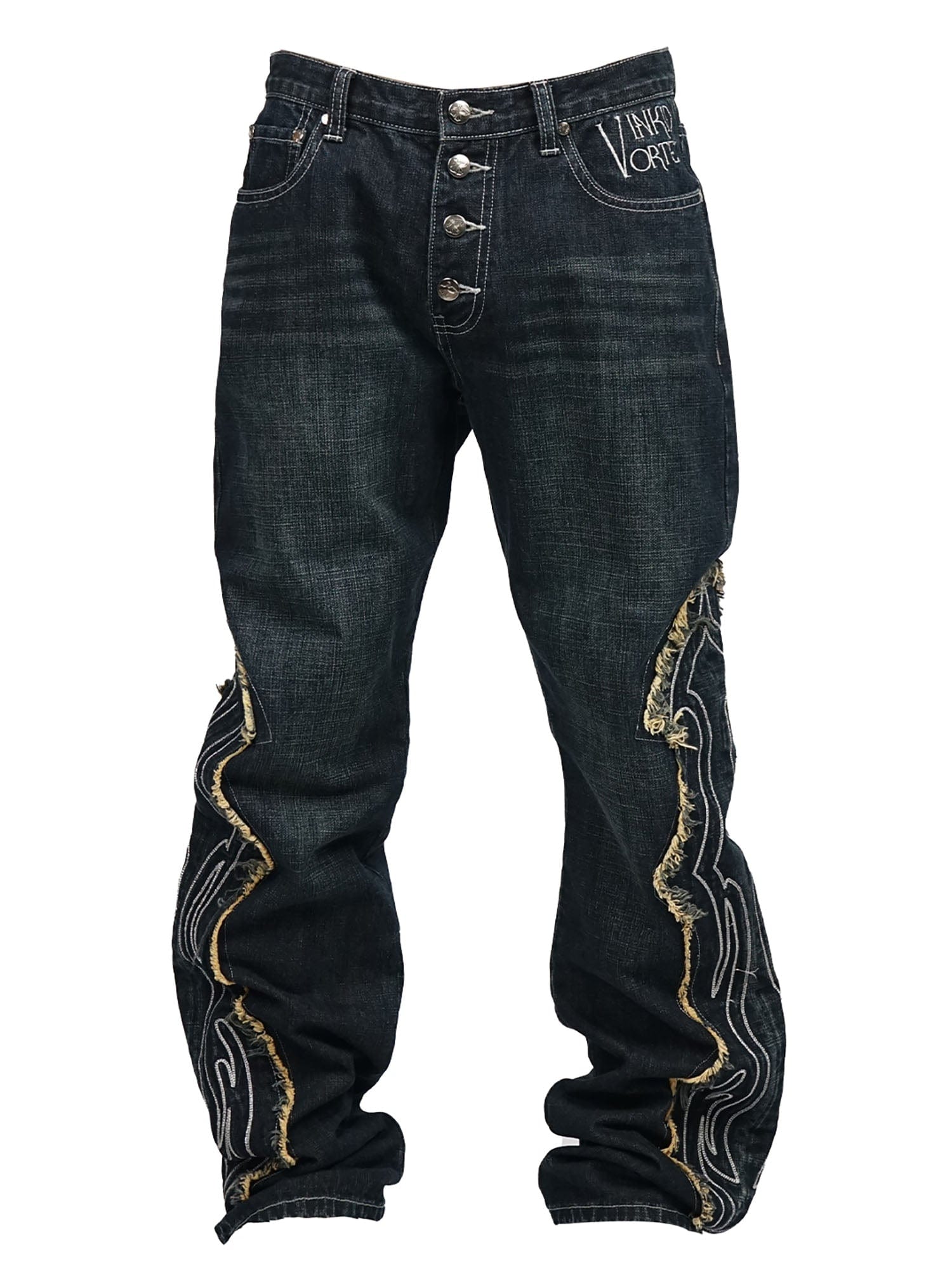 VINKID Swirl Embroidery Patchwork Jeans