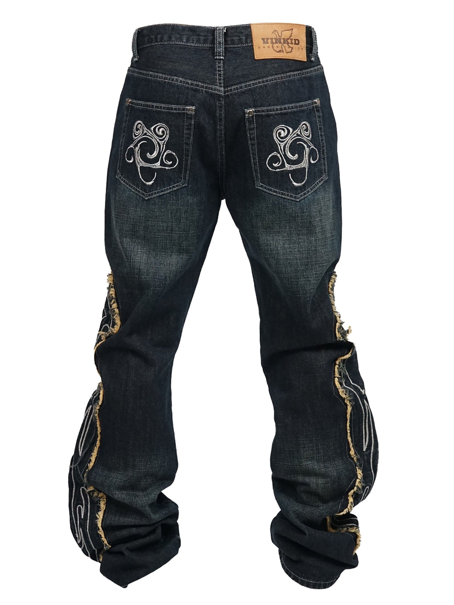 VINKID Swirl Embroidery Patchwork Jeans