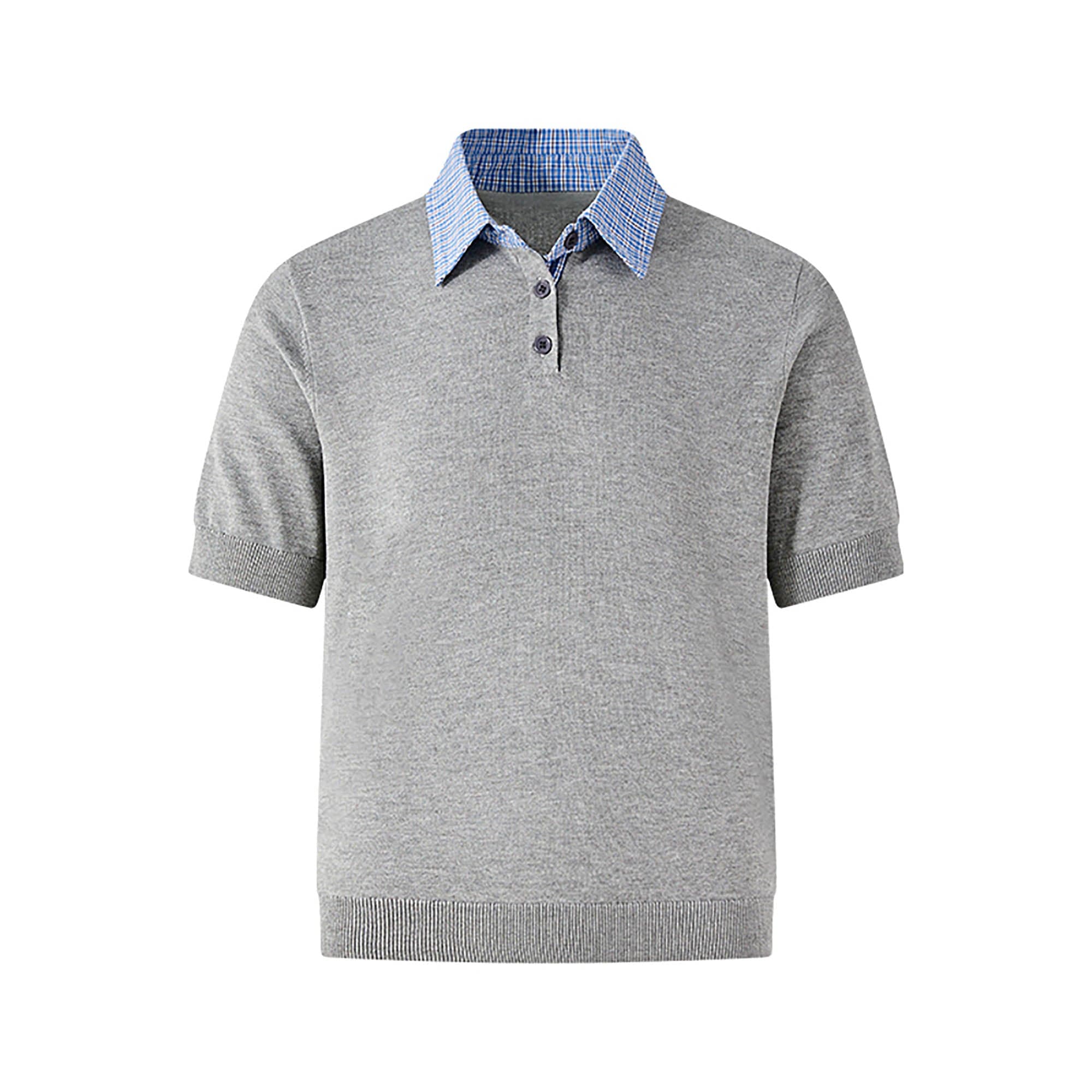 KREATE Preppy Spliced Plaid Collar Knit Polo