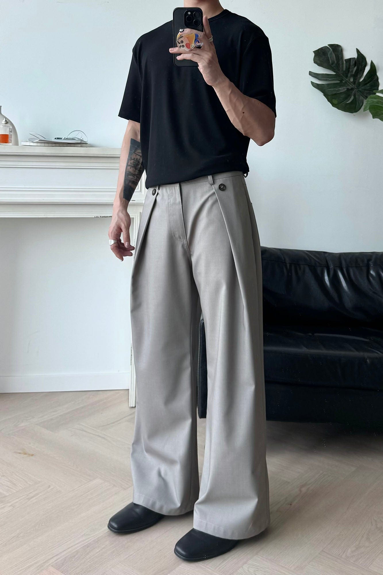 KREATE Inverted Pleats Wide-Leg Trousers