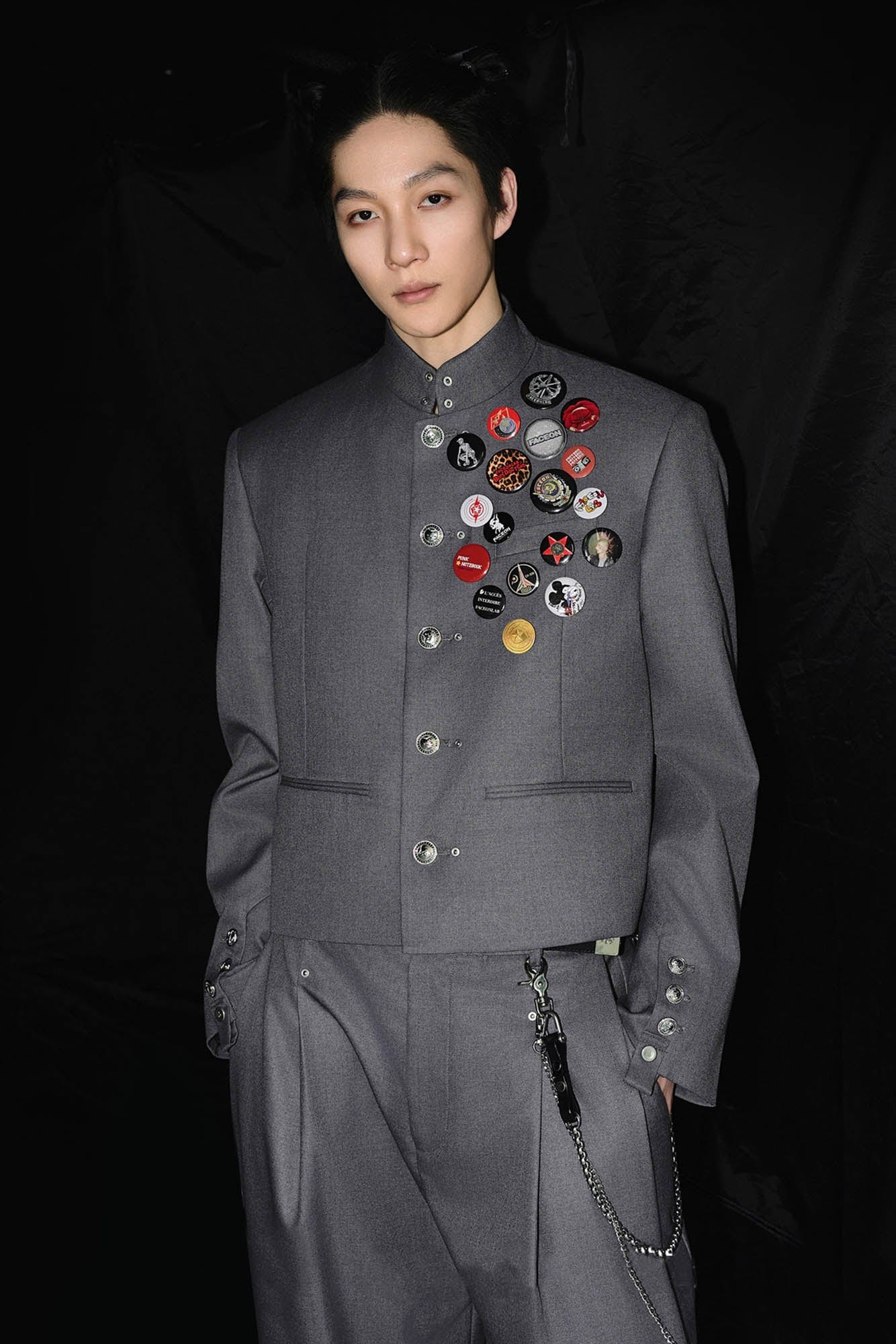 FACEONLAB Wool-Blended Cropped Uniform Blazer Gray