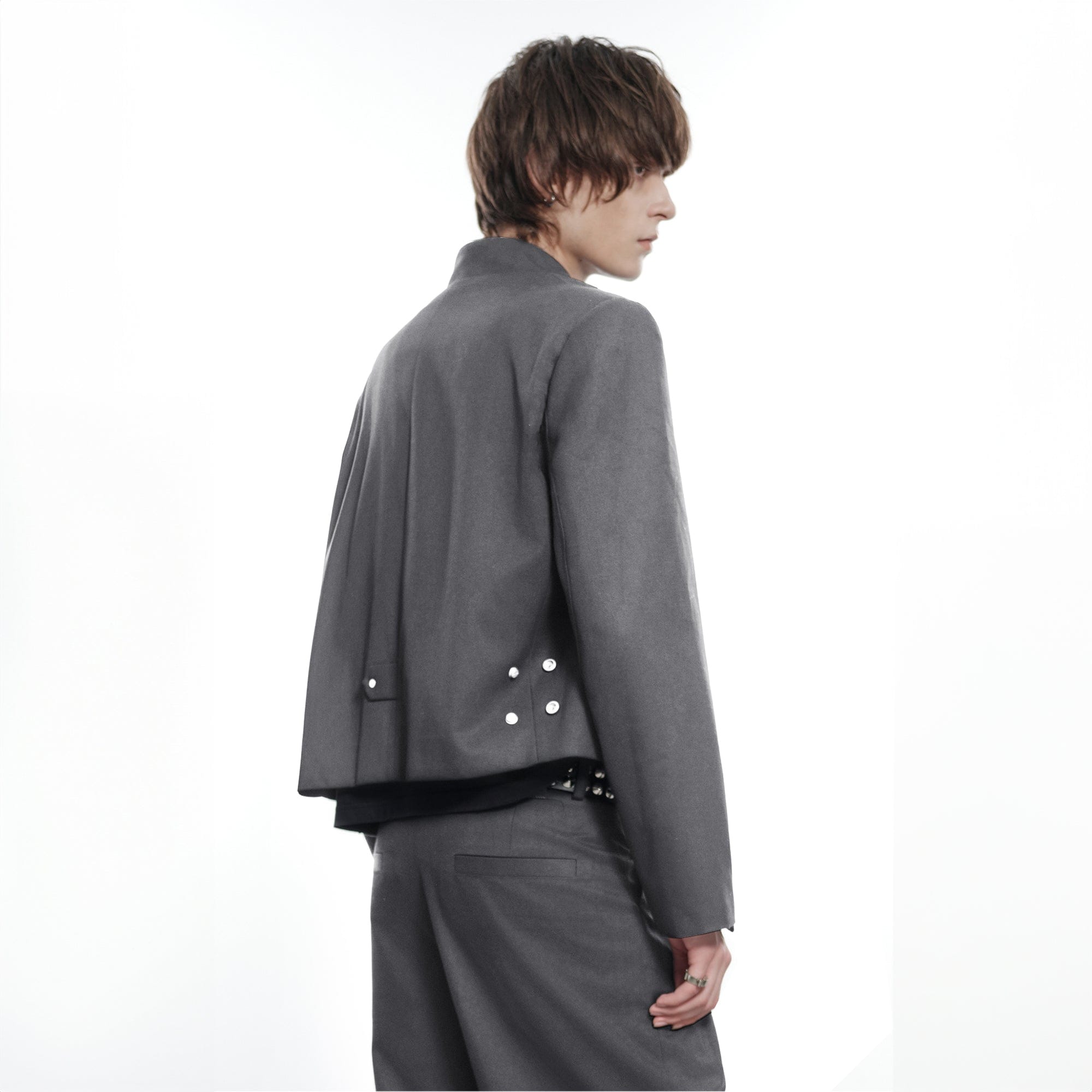 FACEONLAB Wool-Blended Cropped Uniform Blazer Gray