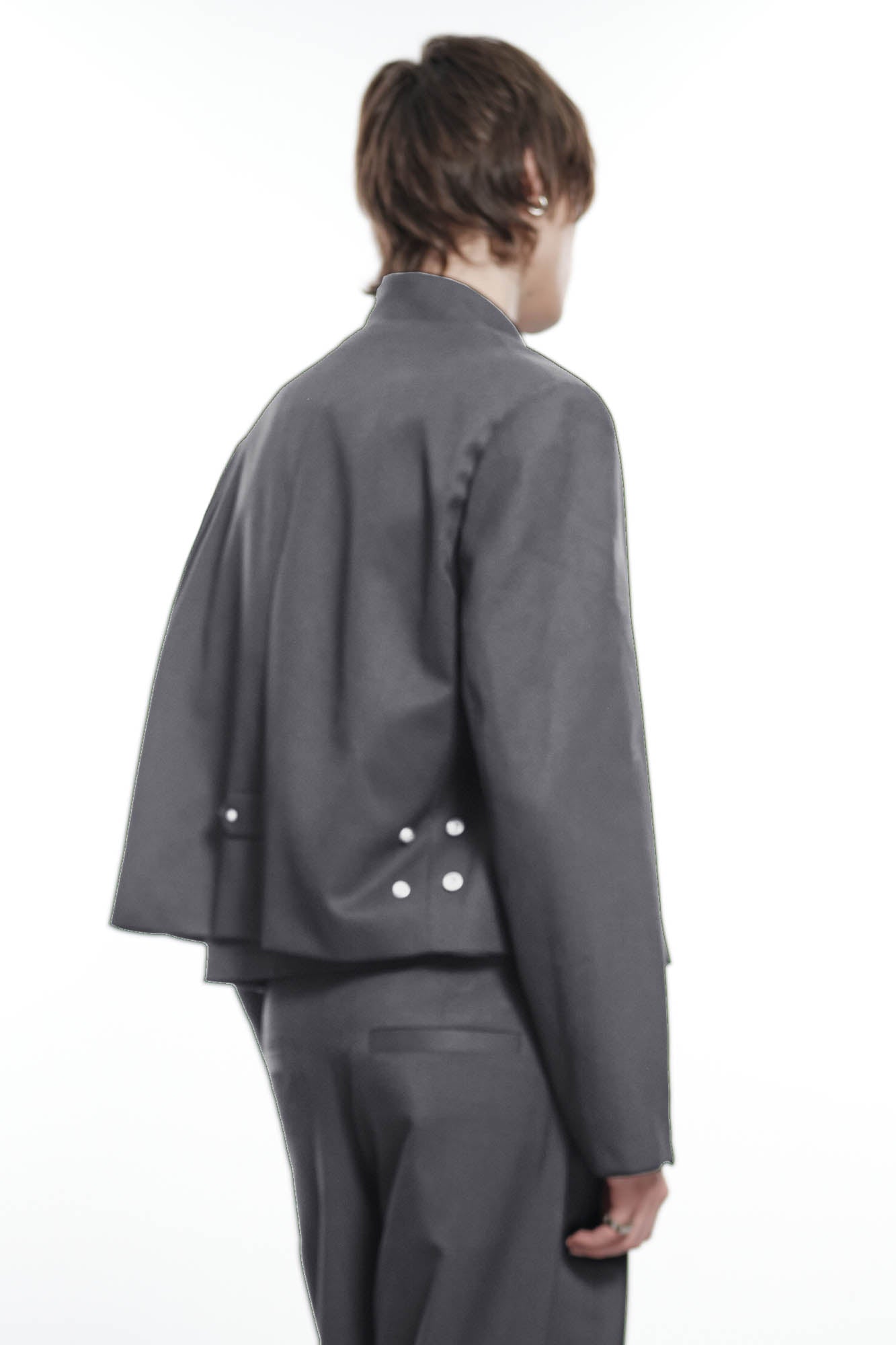 FACEONLAB Wool-Blended Cropped Uniform Blazer Gray