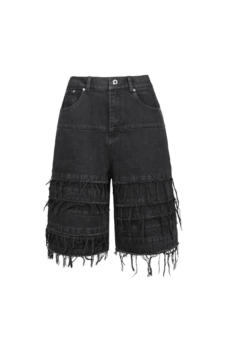 UNDERWATER Heavily Frayed Layered Denim Shorts