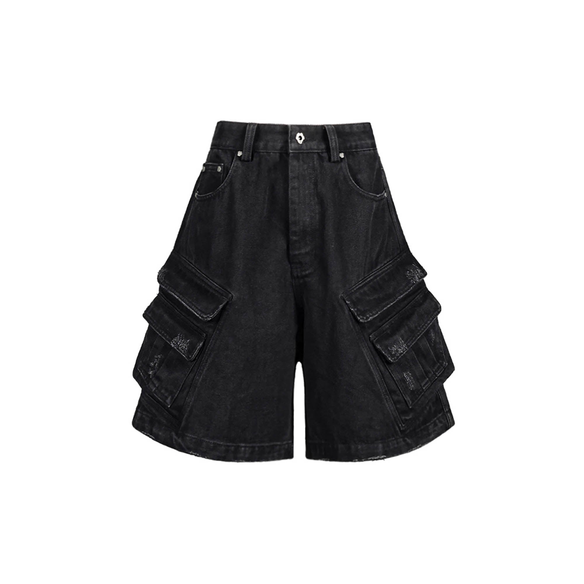 UNDERWATER Layered-Pocket Distressed Denim Shorts