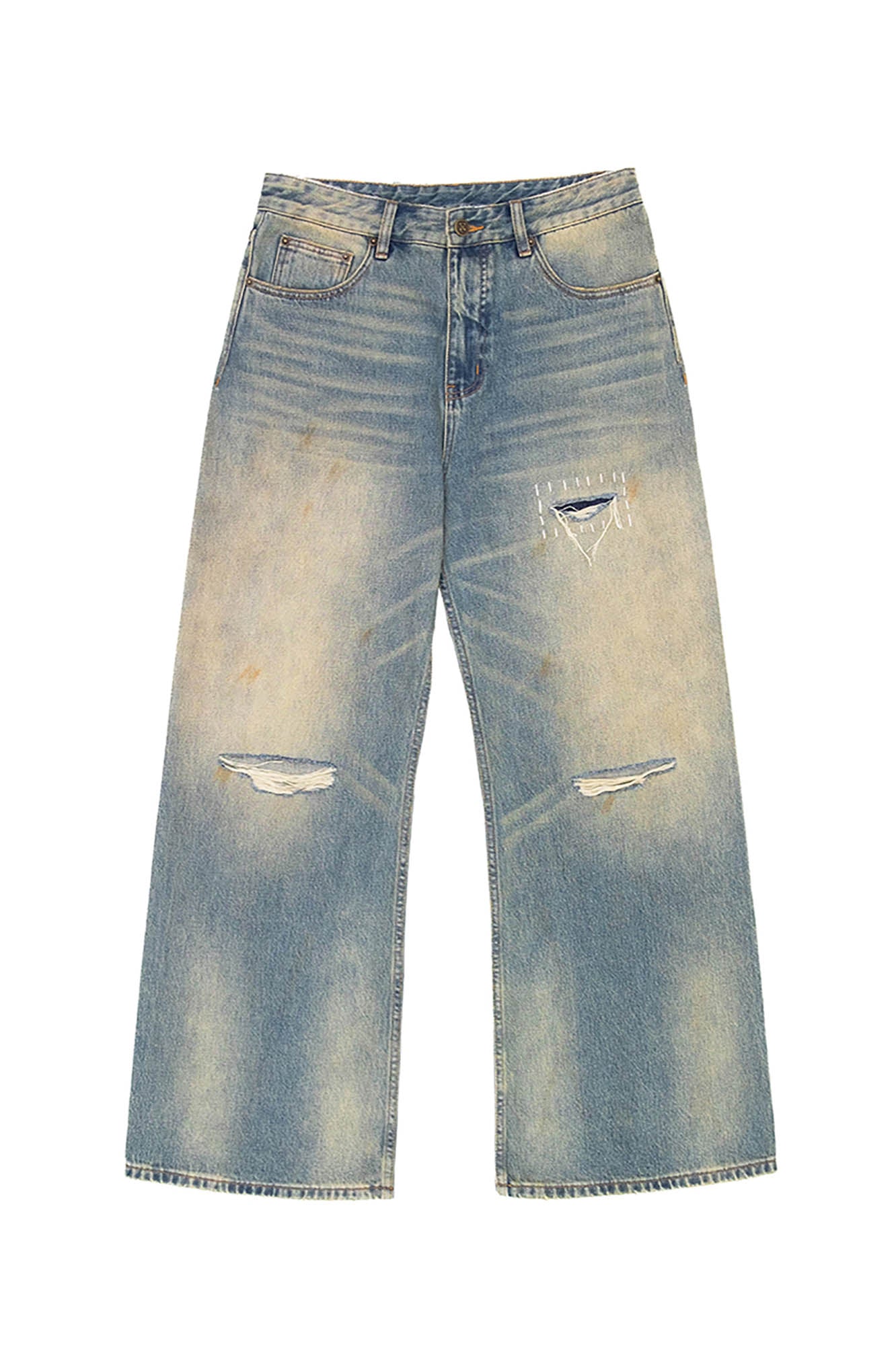 IN EXISTENCE Distressed Cut-Out Oversized Jeans