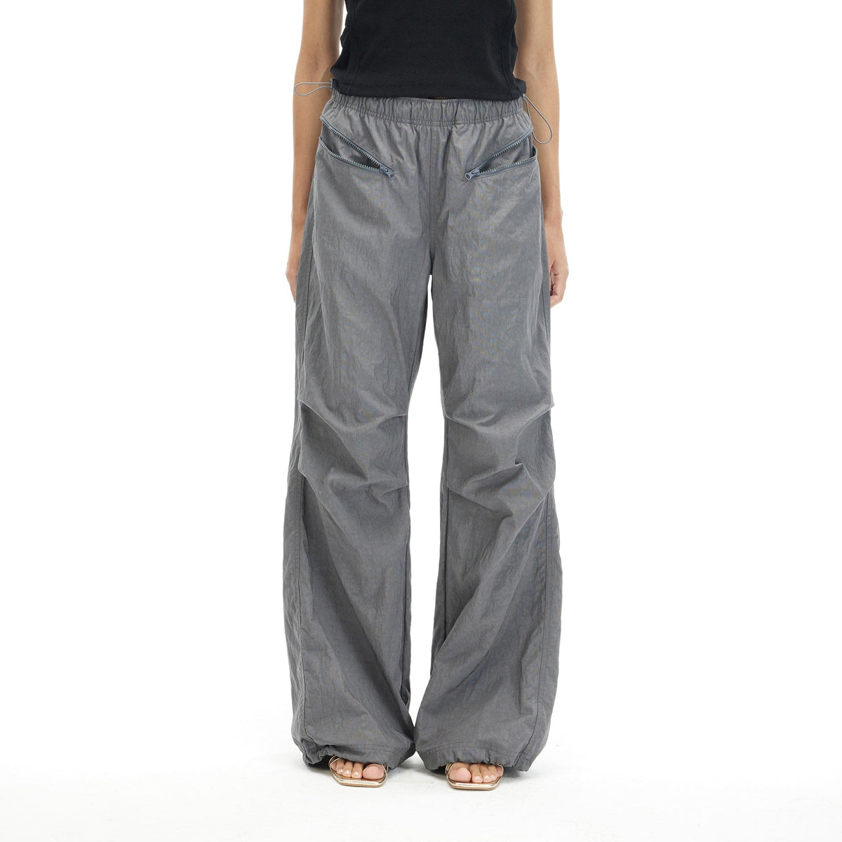 ARTIFICIAL WORLD Drawstring Zipper Pocket Parachute Pants