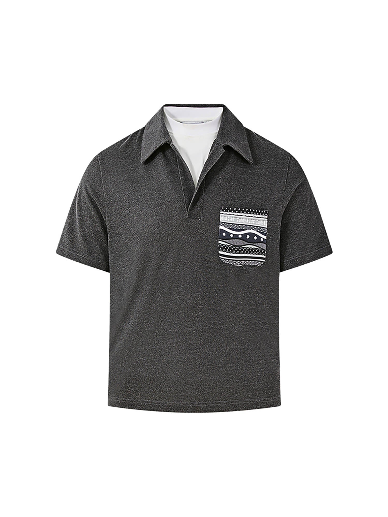 KREATE Layered Fair Isle Pocket Polo T-Shirt
