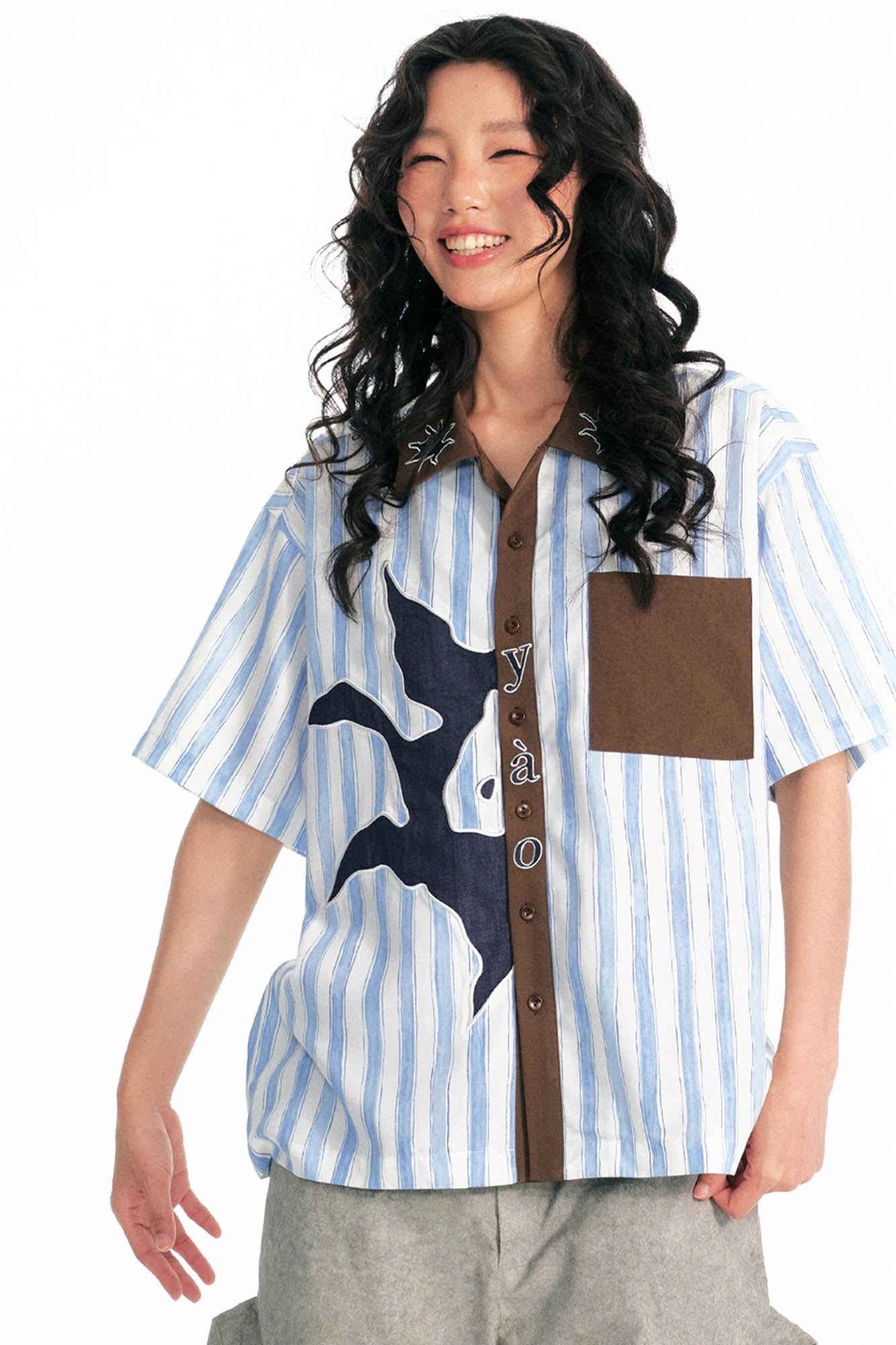 1997 POSTOFFICE Striped Panel Contrast Half Shirt