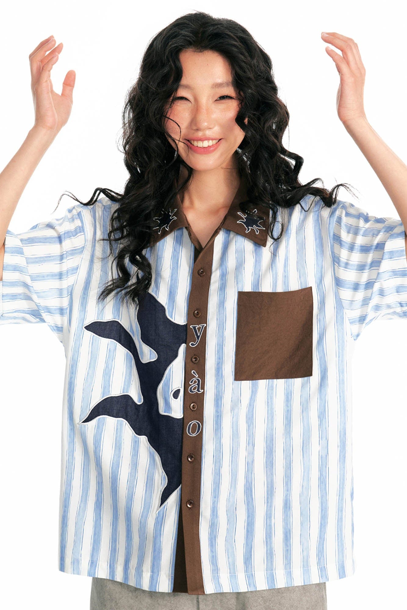 1997 POSTOFFICE Striped Panel Contrast Half Shirt