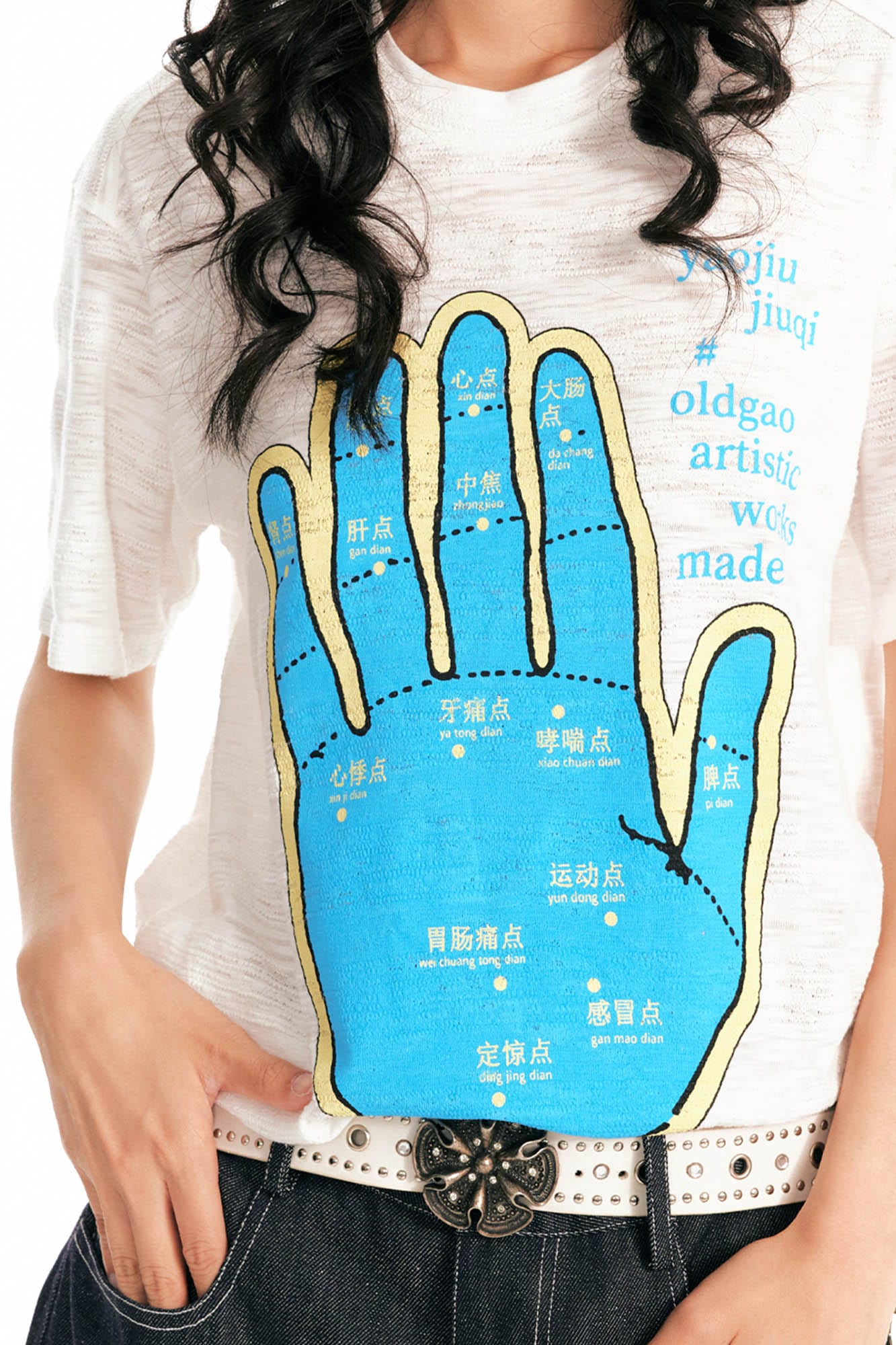 1997 POSTOFFICE Acupuncture Hand Map Graphic T-Shirt