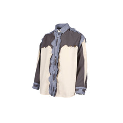 RELABEL Deconstructed Paneled Raw-Edge Frayed Shirt